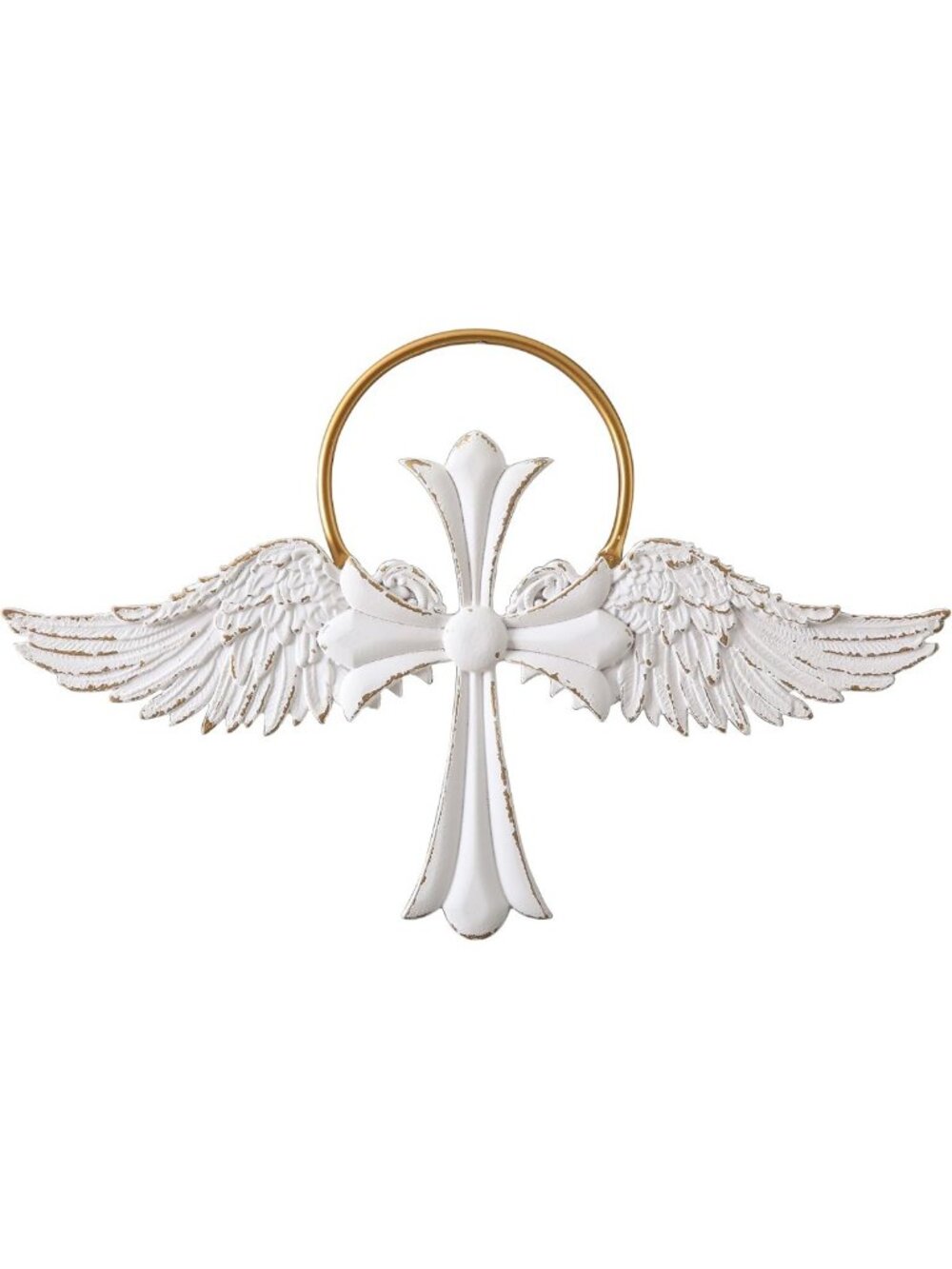 Rustic Farmhouse Angel Wings Wall Decor - Distressed Wood Cross Art for Home